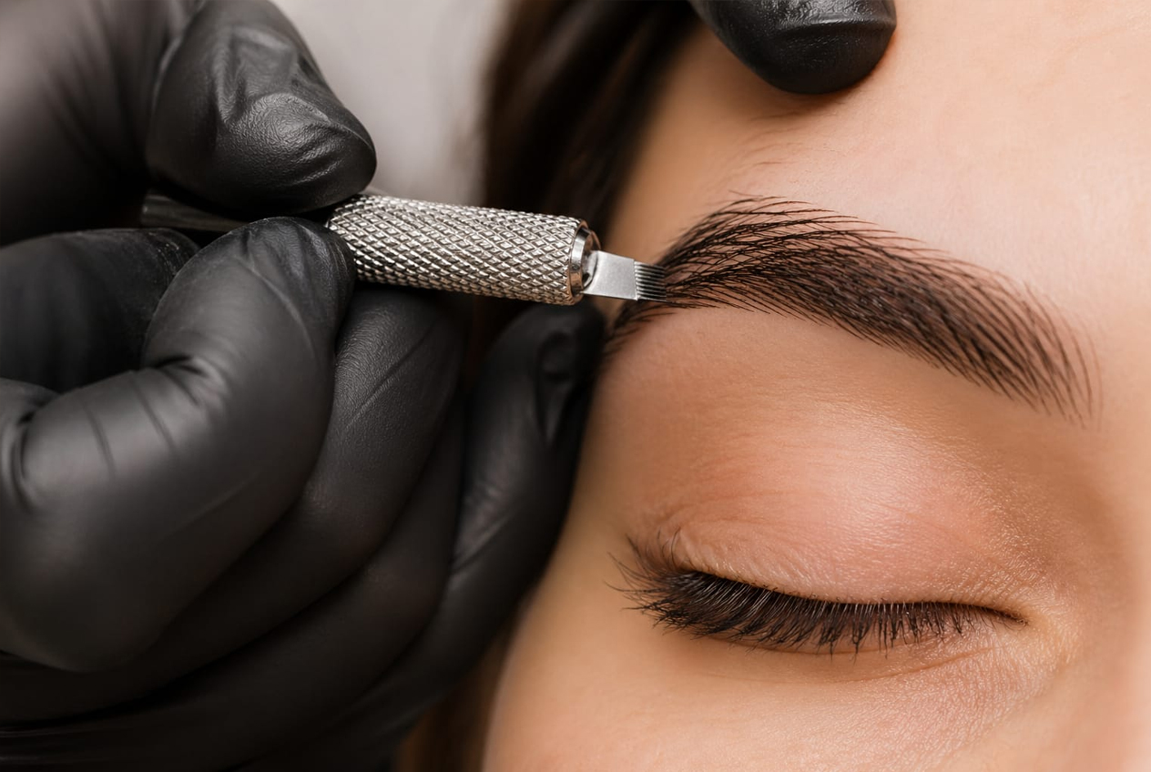 Foto: detalle de trazo de microblading sobre ceja